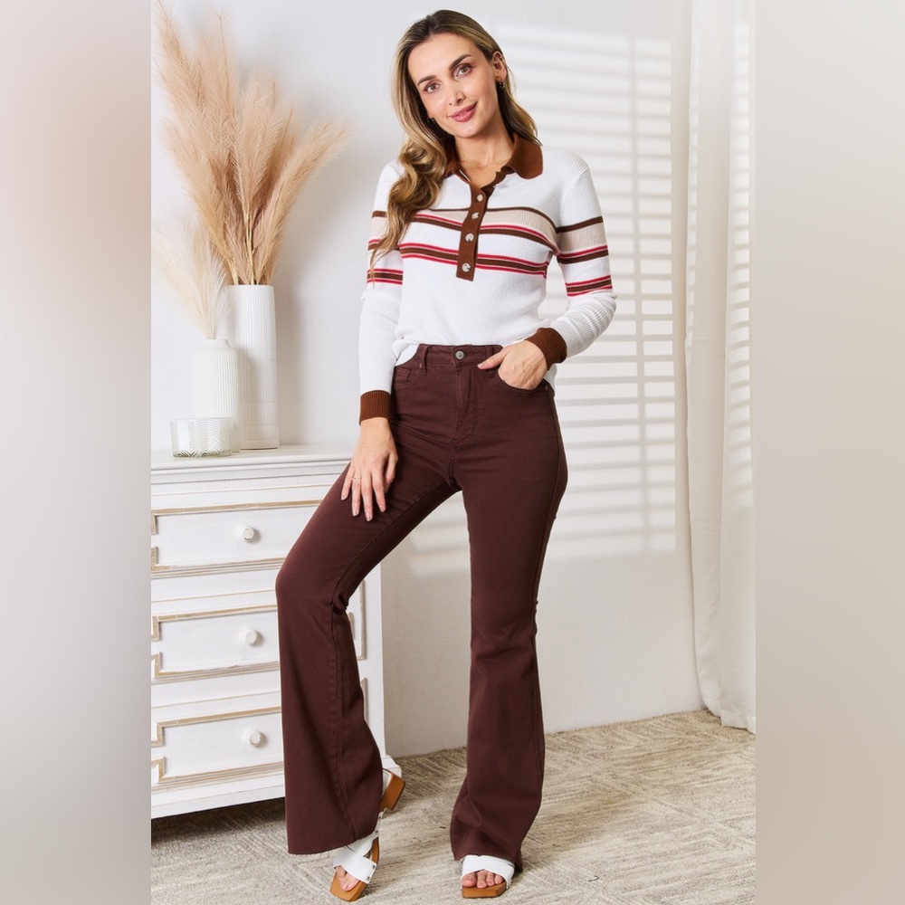 NEW**-Basic Bae Striped Collared Neck Rib-Knit Top OFFERS WELCOME - Picture 7 of 7
